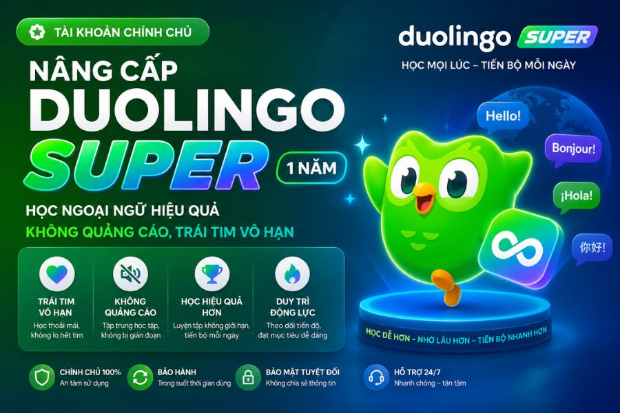 Nâng cấp Duolingo Super chính chủ
